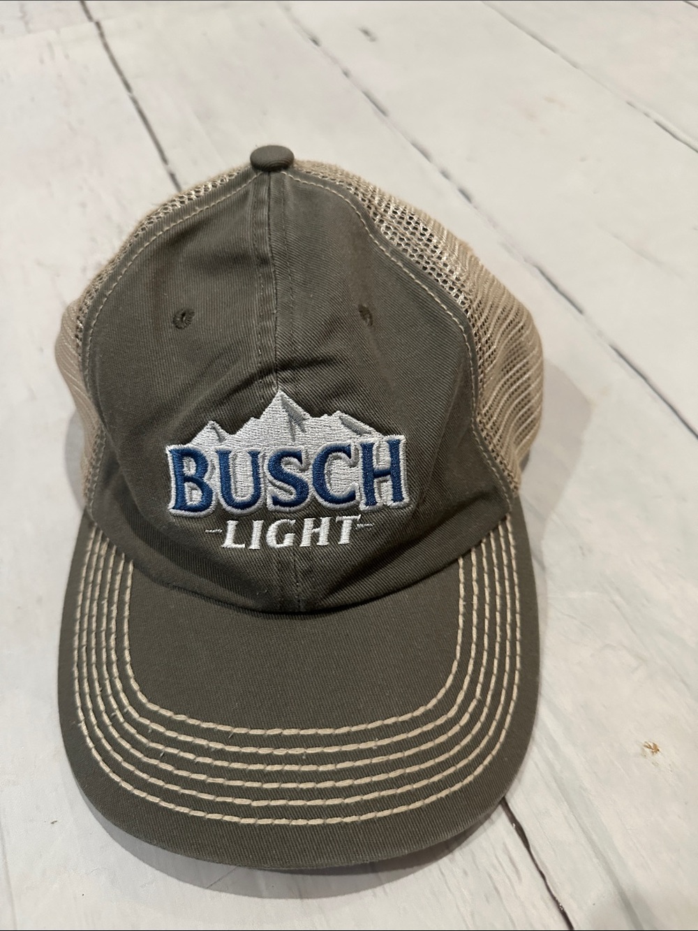 Busch Light embroidered Trucker Cap in Dark Gray mesh back velcro closure